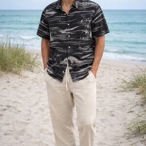 Express Men’s Hawaiian Black Grey Short Sleeve Shirt